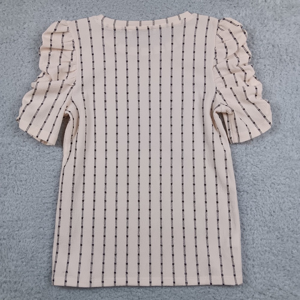 LOFT Top Puff Sleeve Women M Cream Dotted Stripe Seersucker 609880 - Picture 2 of 8